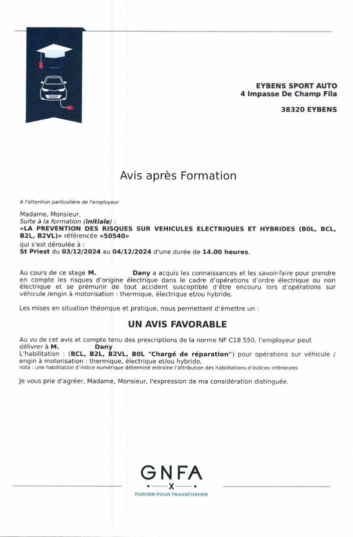 Formation sur la prévention des risques sur véhicules électriques et hybrides